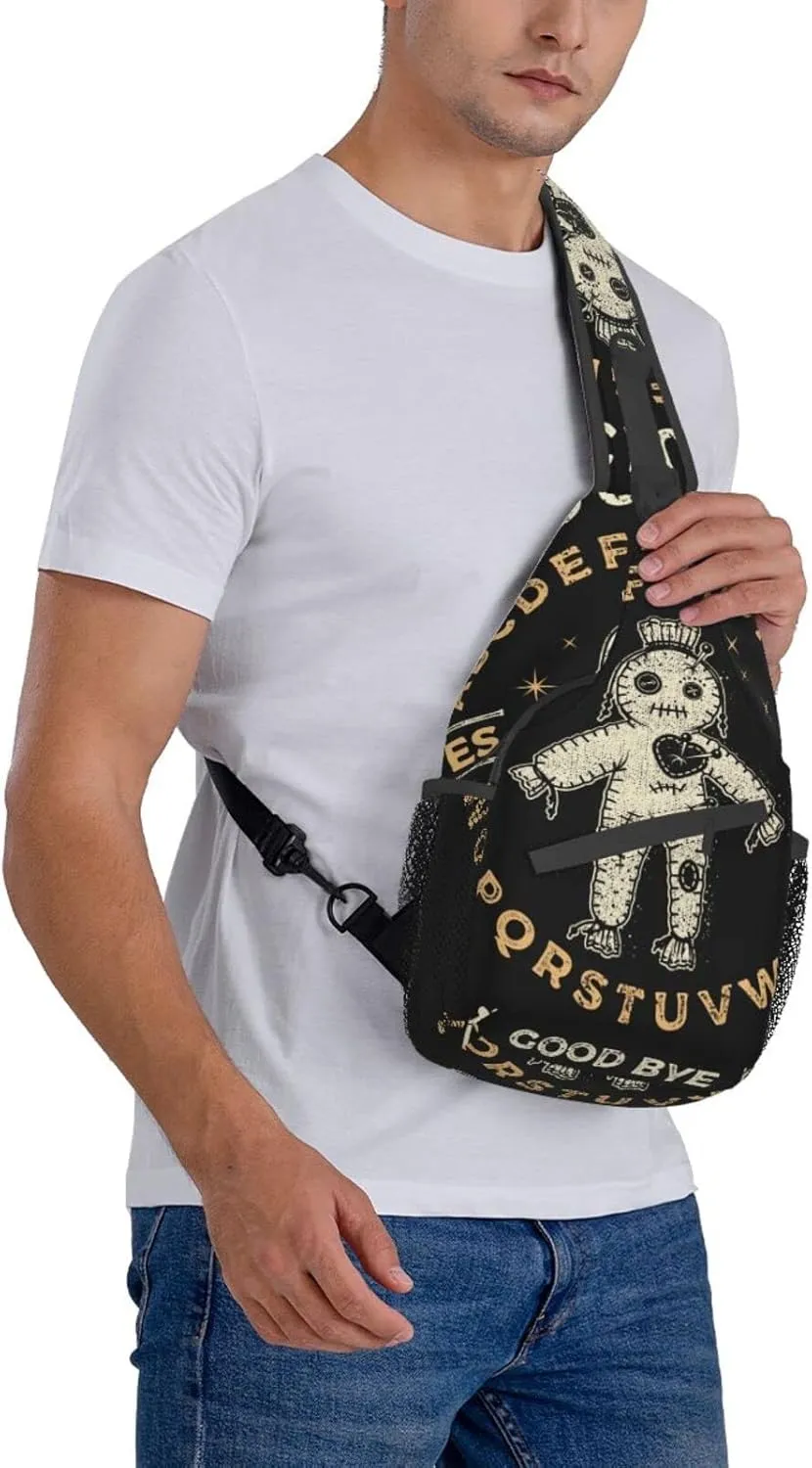 Ouija Board with Voodoo Doll Occultism Set Sling Backpack Crossbody Sling Bag Casual Chest Bags Travel Hiking Daypack Shoulder Bag for Women Men