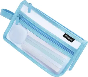 Pencil Case, Grid Mesh Pencil Pouch, Large Capacity Blue Pencil Bag, Clear Pencil Case with Handle and Zipper, 2-Layer Pen Case Aestheic Stationary Organizer Bag for Office Back to School Supplies