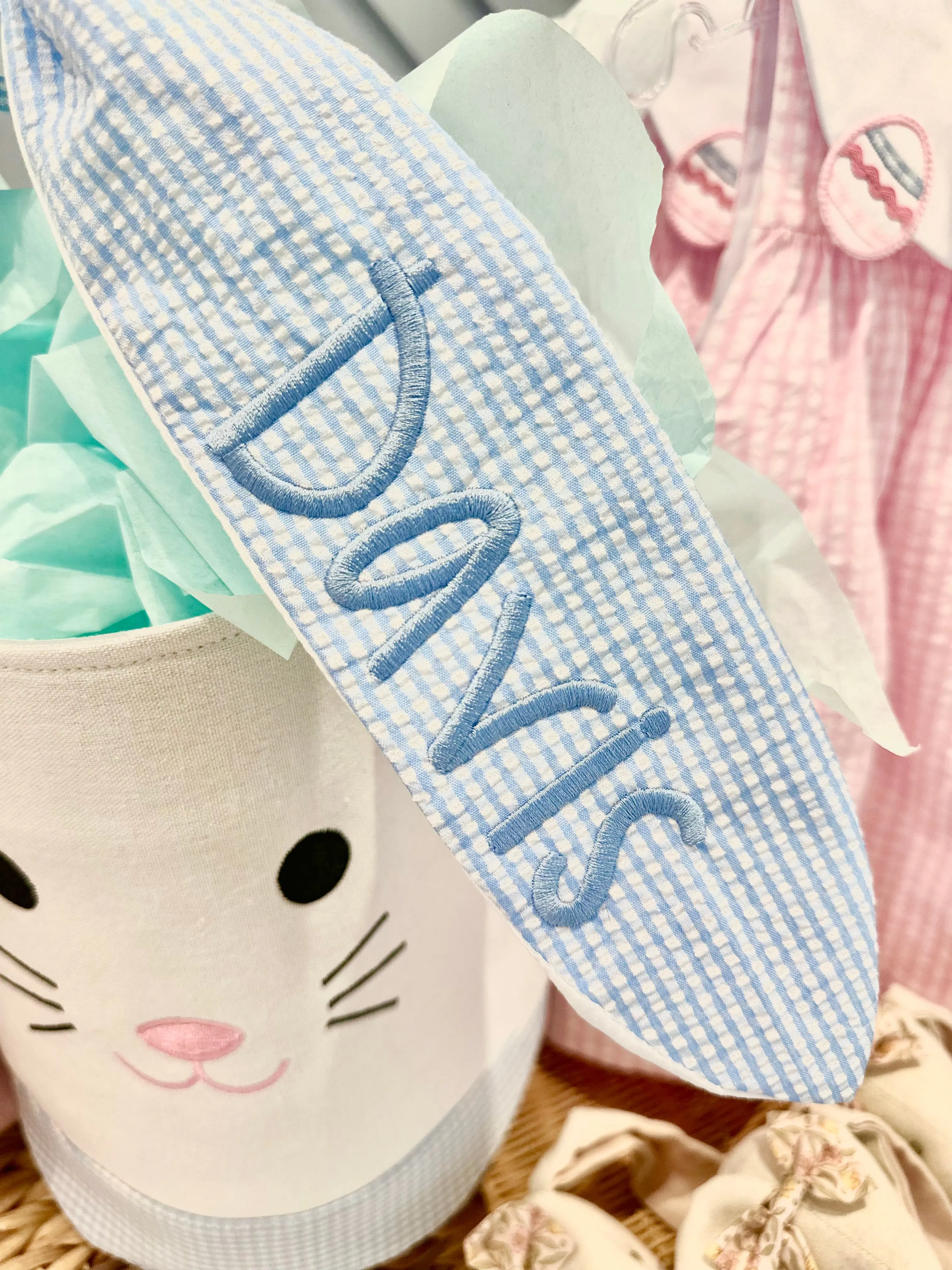 Pink Gingham Easter Basket with Personalization