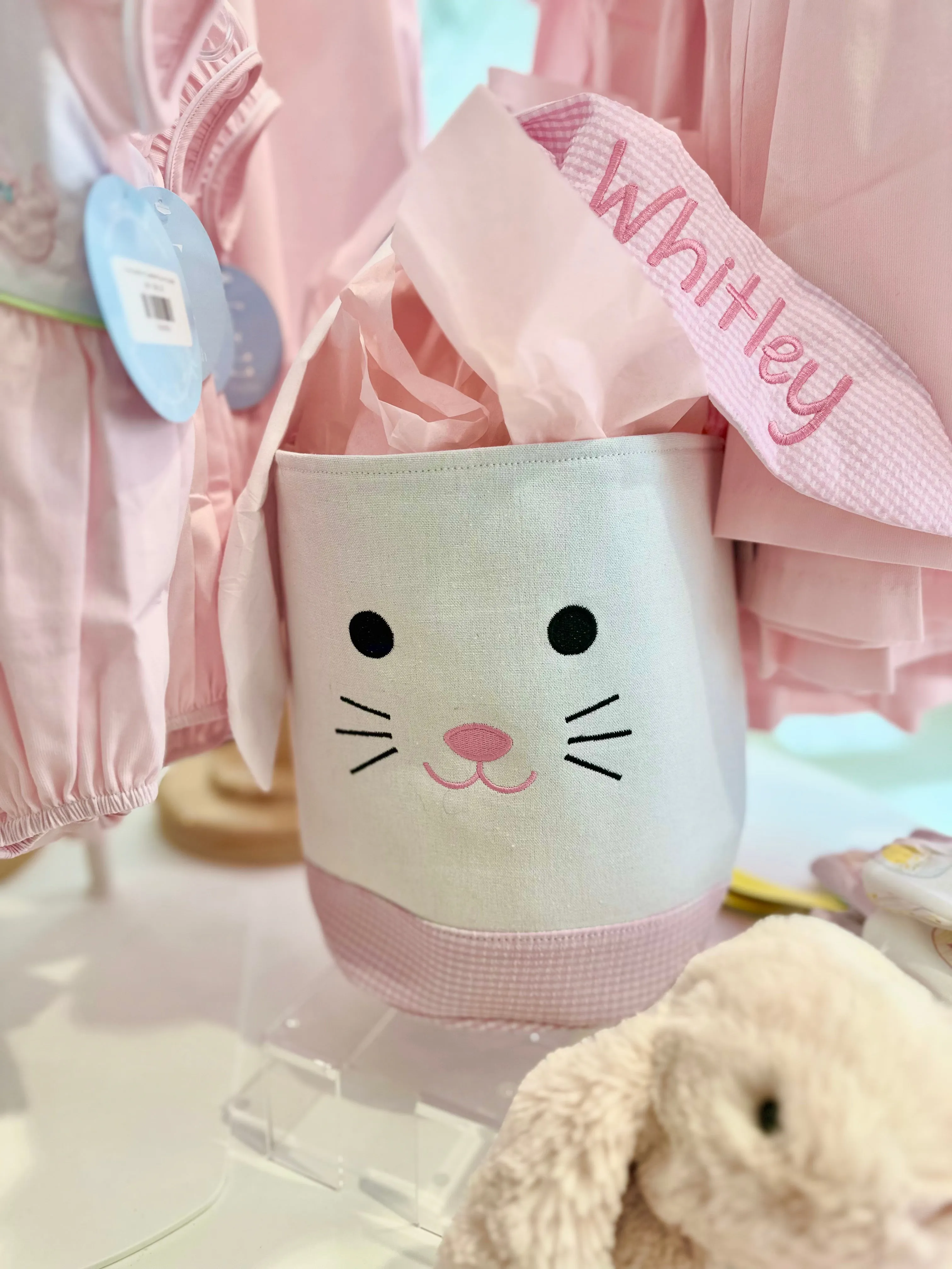 Pink Gingham Easter Basket with Personalization