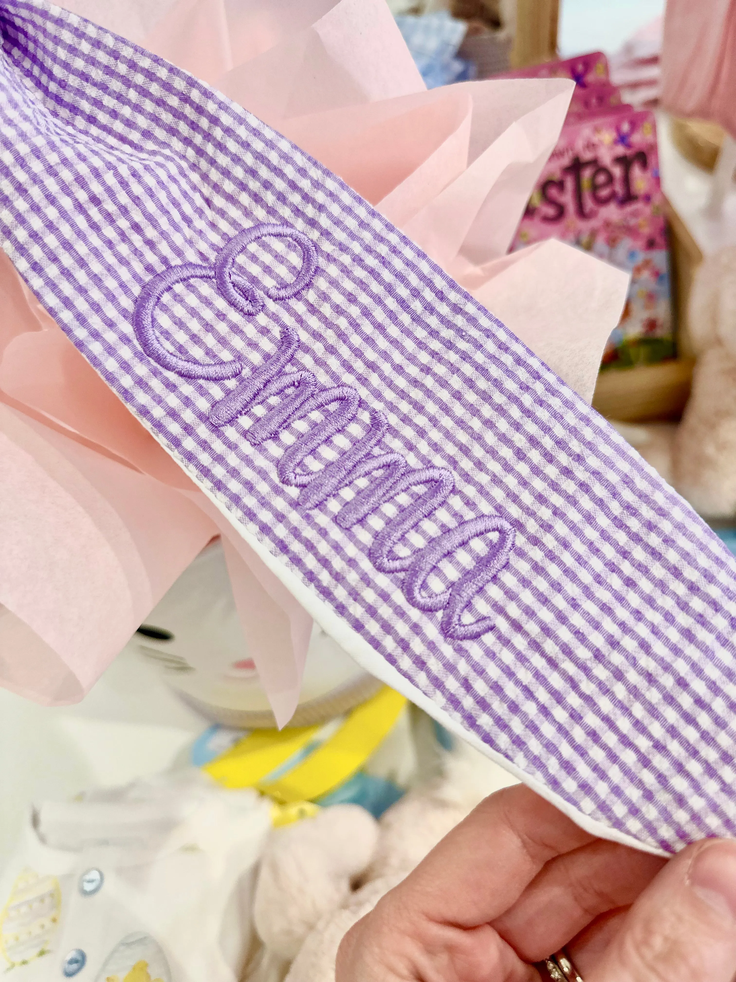 Pink Gingham Easter Basket with Personalization