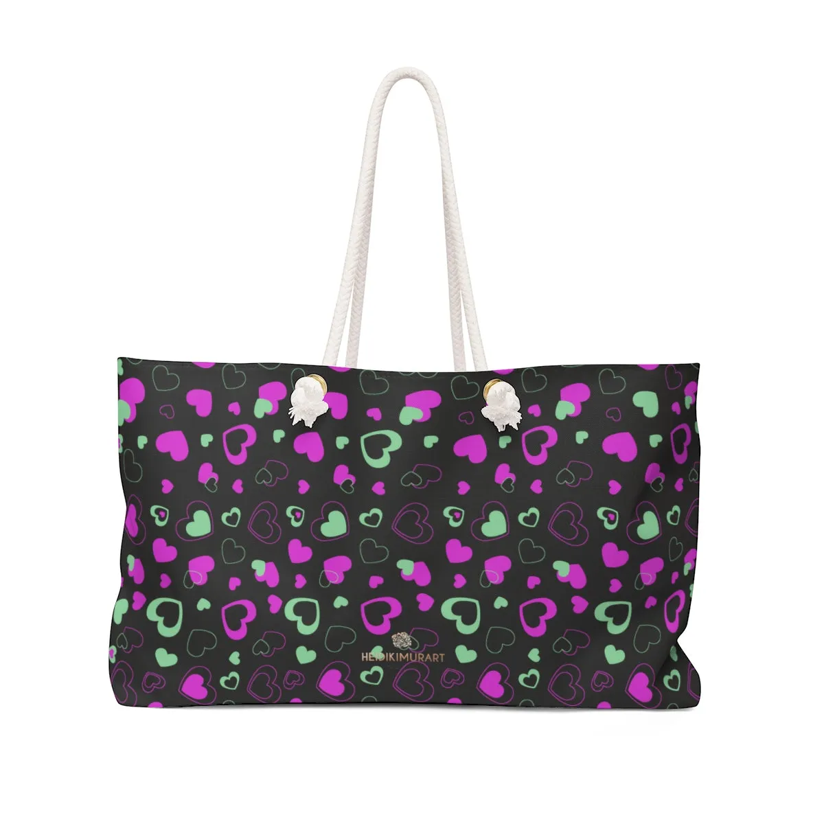 Pink Hearts Weekender Bag, Valentine's Day Designer Large Oversized Bag- Made in USA