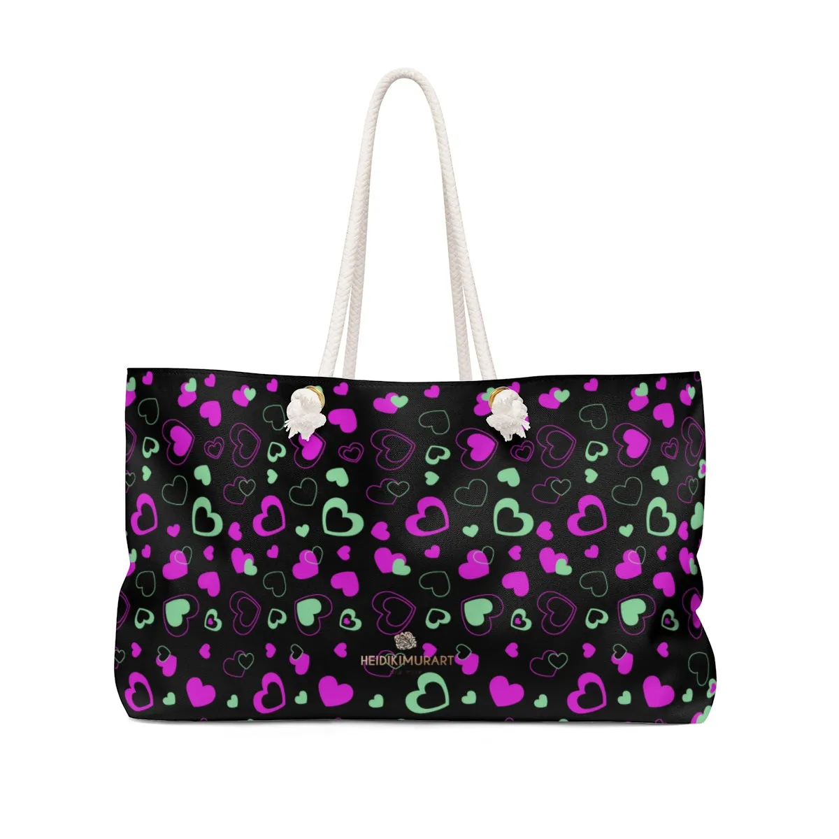 Pink Hearts Weekender Bag, Valentine's Day Designer Large Oversized Bag- Made in USA