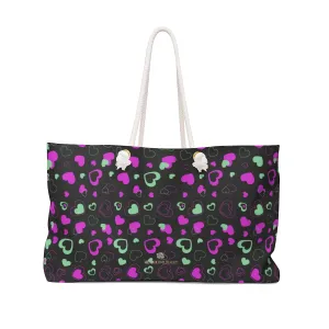 Pink Hearts Weekender Bag, Valentine's Day Designer Large Oversized Bag- Made in USA