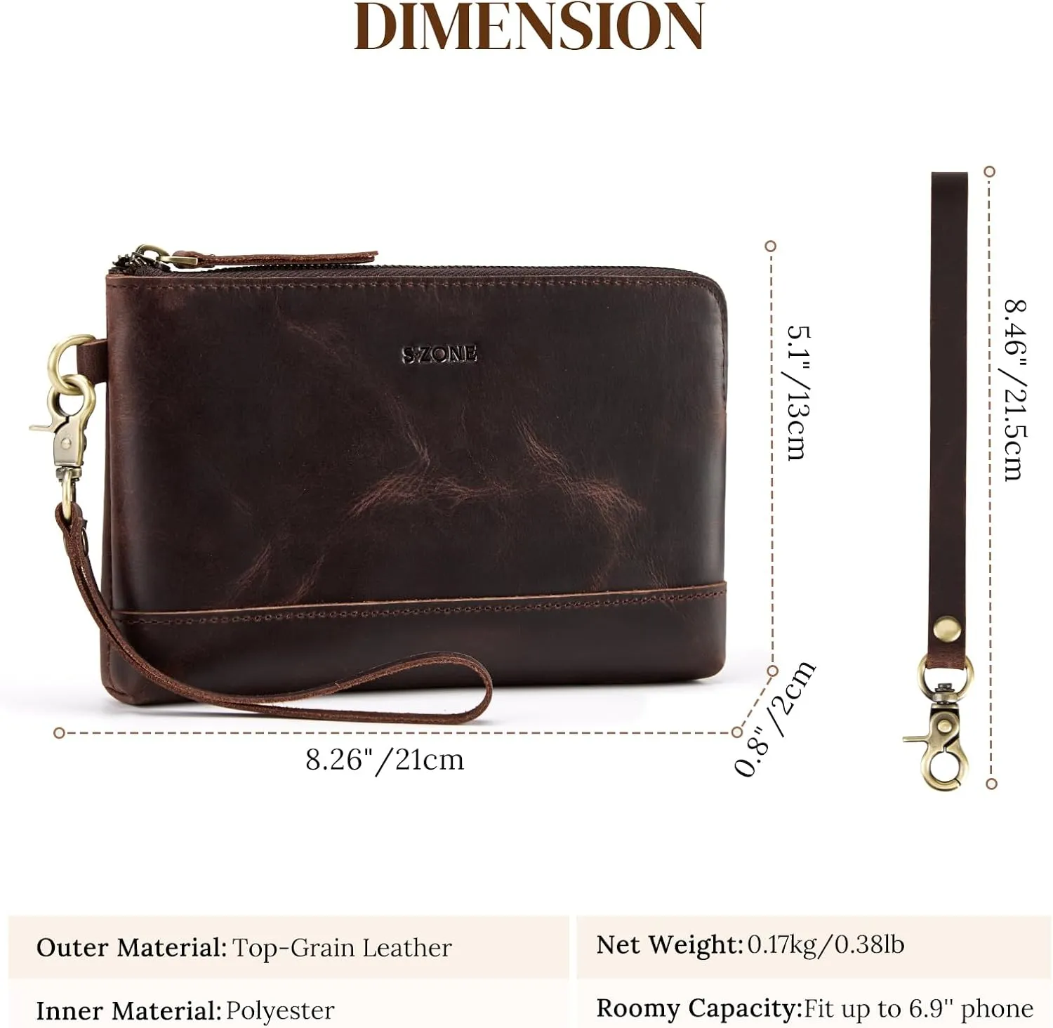S-ZONE Leather Clutch Purses for Women Wristlet Wallets Small Clutch with Detachable Strap Card Holder Coin Purse