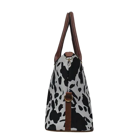!SALE! Black Cow With Leopard Faux Fur Weekender Bag