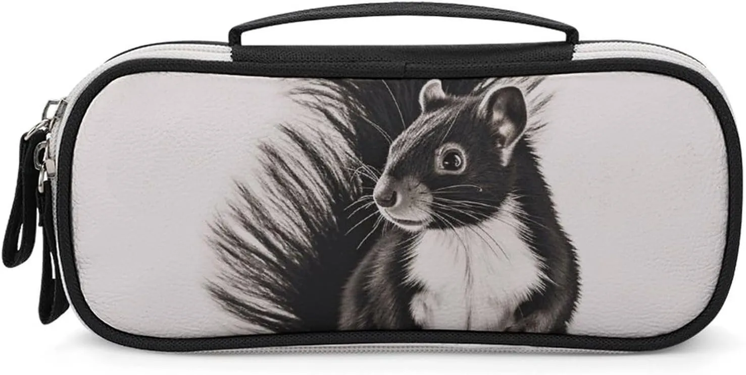 Skunk Leather Makeup Bag Portable Small Cosmetic Organizer Waterproof Toiletry Bags Brushes Pencils And Travel Make Up Accessories