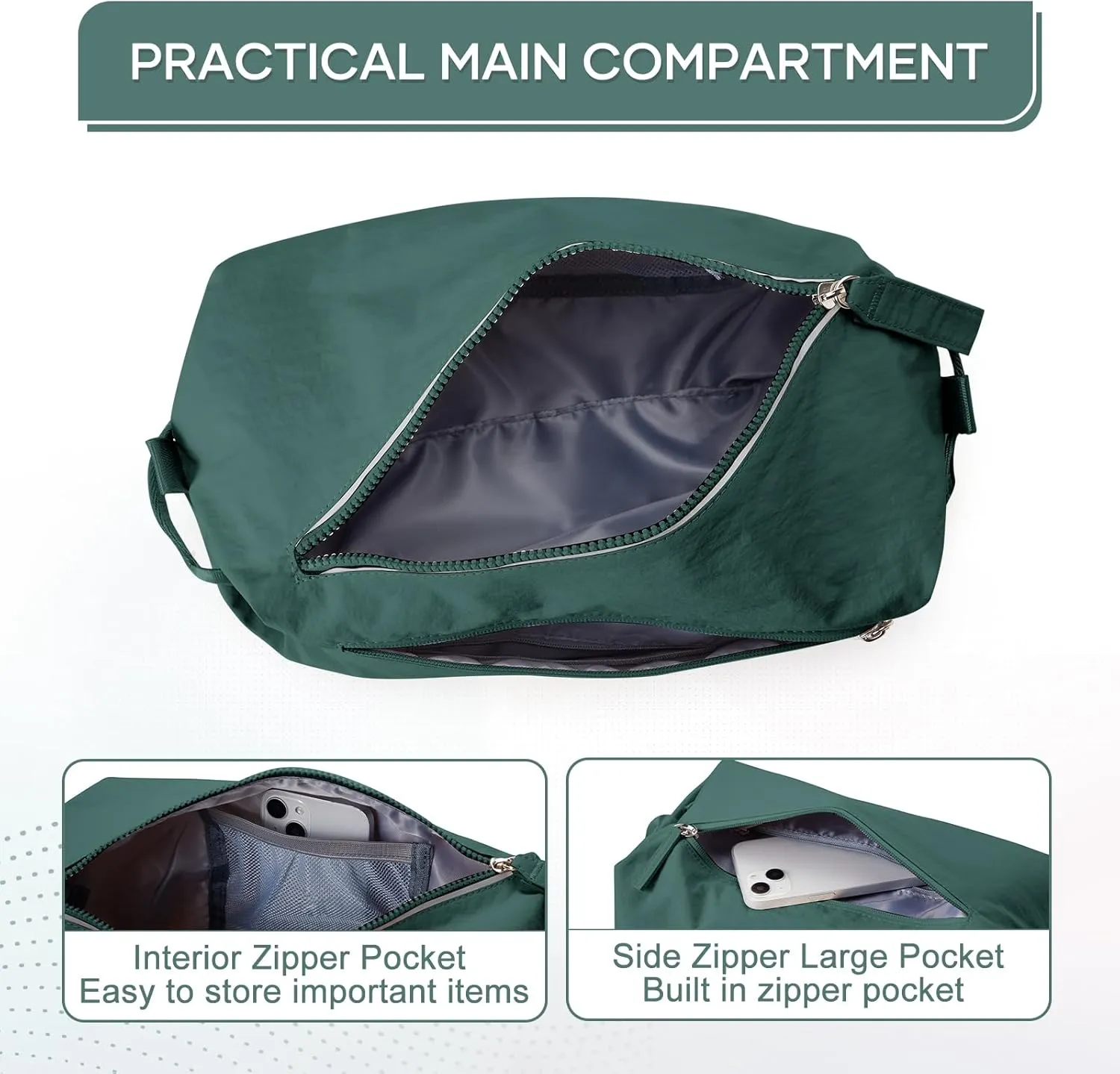 Small Gym Bag for Women, Mini Travel Duffle Bag with Two Ways to Carry, Waterproof Lightweight Backpacks Carry On Tote Bag for Sport, Workout, Swimming, Blackish Green