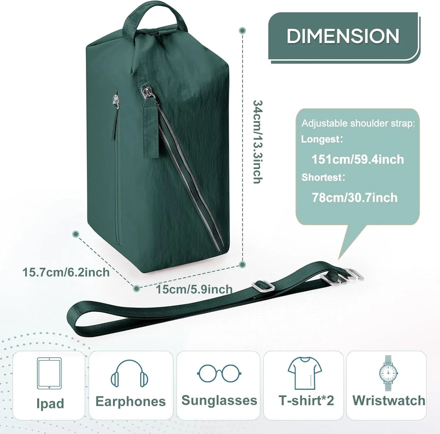 Small Gym Bag for Women, Mini Travel Duffle Bag with Two Ways to Carry, Waterproof Lightweight Backpacks Carry On Tote Bag for Sport, Workout, Swimming, Blackish Green