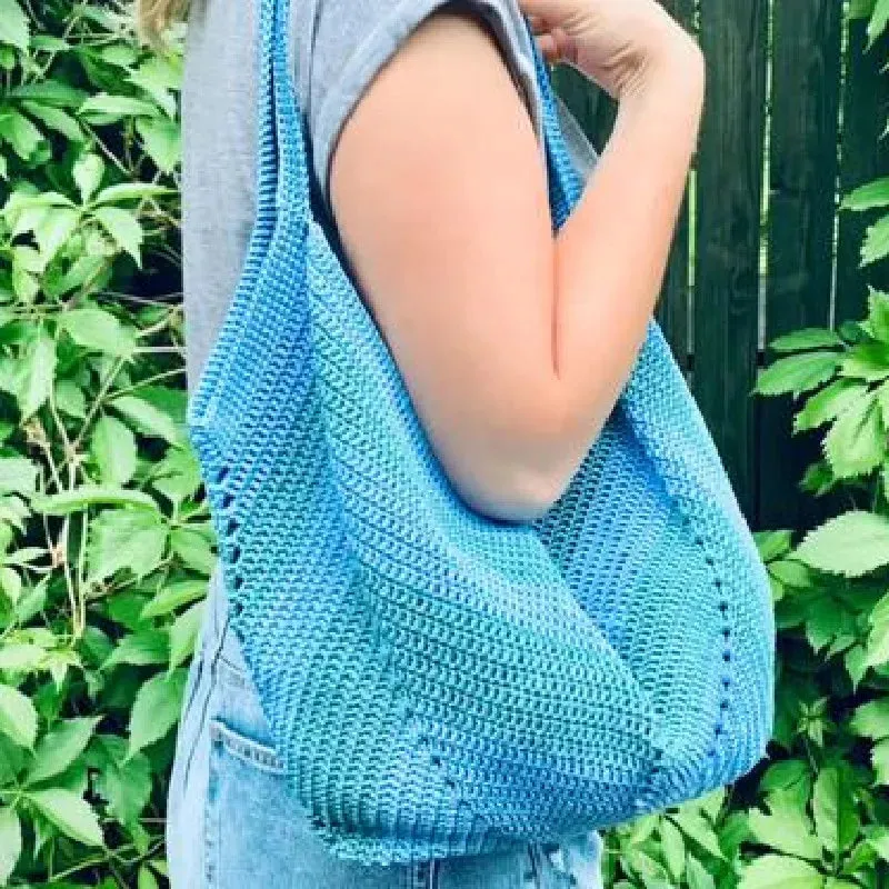 Sohiwoo Handmade crochet colorful leisure bag for women's shoulder bag, large capacity beach bag, shopping bag, handbag