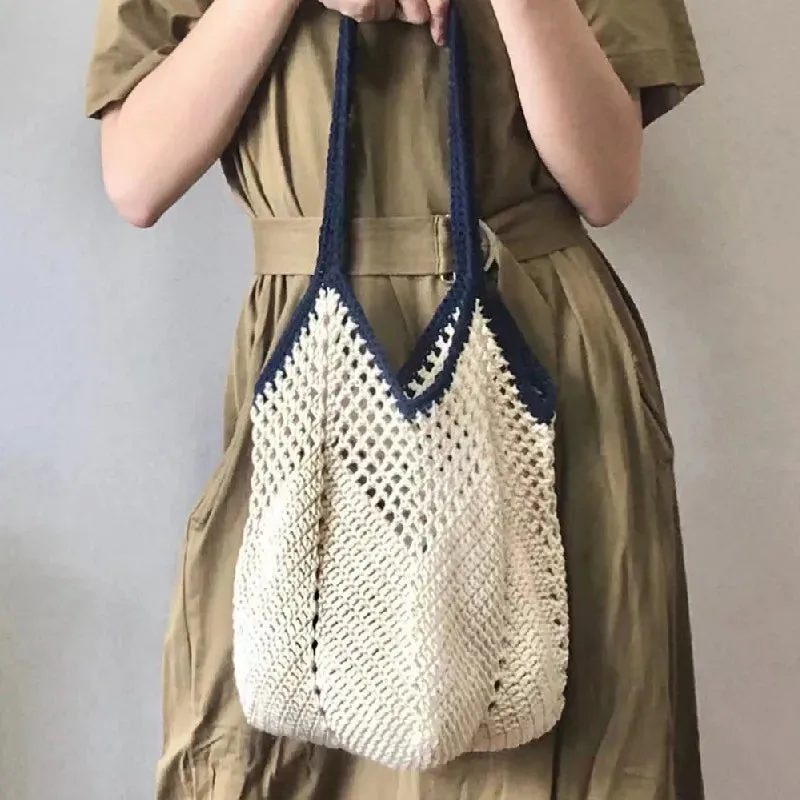 Sohiwoo Handmade crochet colorful leisure bag for women's shoulder bag, large capacity beach bag, shopping bag, handbag