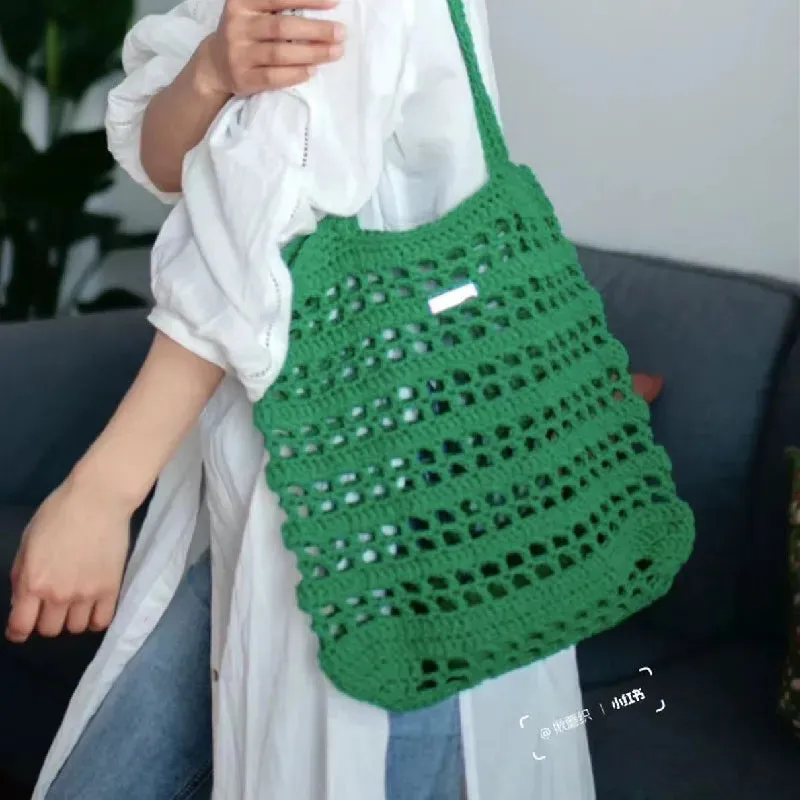 Sohiwoo Handmade crochet colorful leisure bag for women's shoulder bag, large capacity beach bag, shopping bag, handbag
