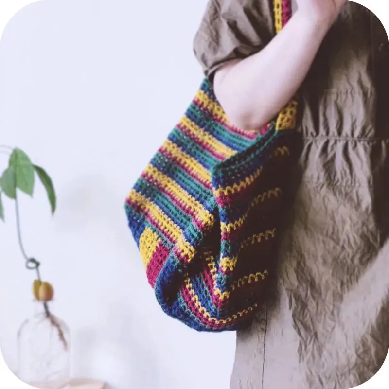 Sohiwoo Handmade crochet colorful leisure bag for women's shoulder bag, large capacity beach bag, shopping bag, handbag