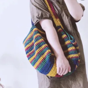 Sohiwoo Handmade crochet colorful leisure bag for women's shoulder bag, large capacity beach bag, shopping bag, handbag