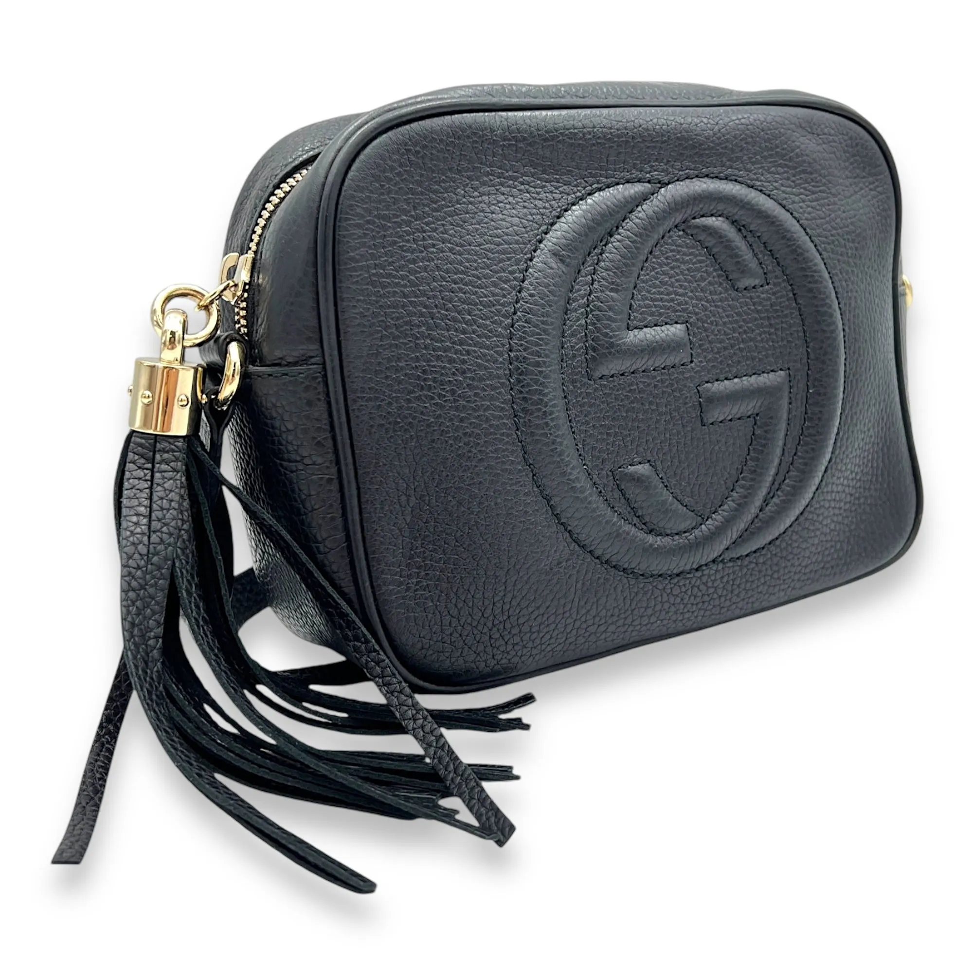 Soho  Black Crossbody Bag in Calfskin, Gold hardware