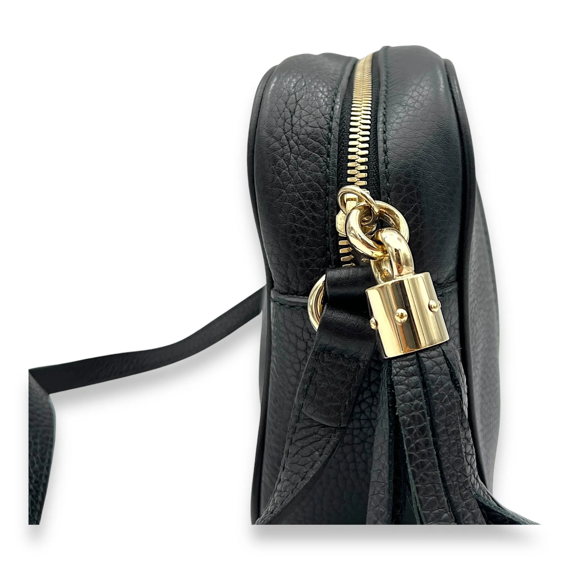 Soho  Black Crossbody Bag in Calfskin, Gold hardware