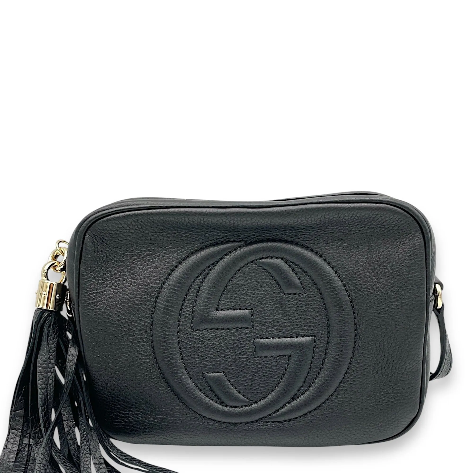 Soho  Black Crossbody Bag in Calfskin, Gold hardware