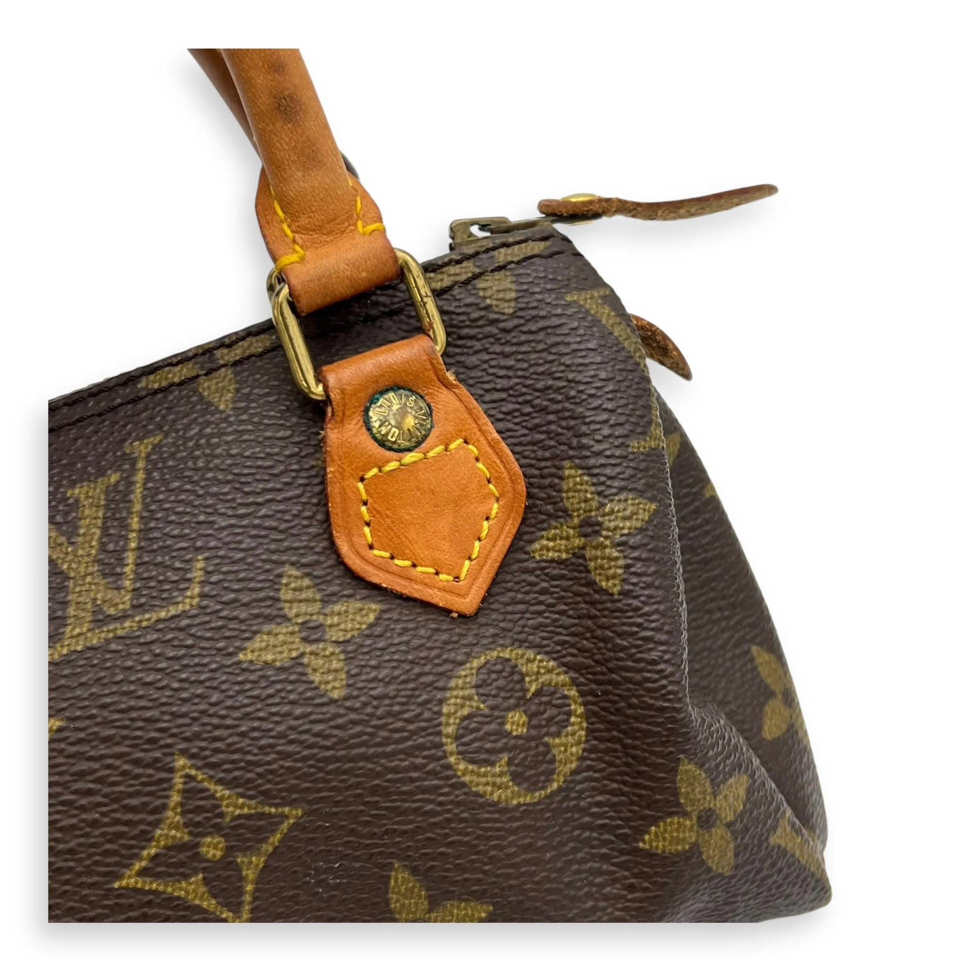 Speedy Crossbody Bag Brown in Monogram Coated Canvas, Gold hardware