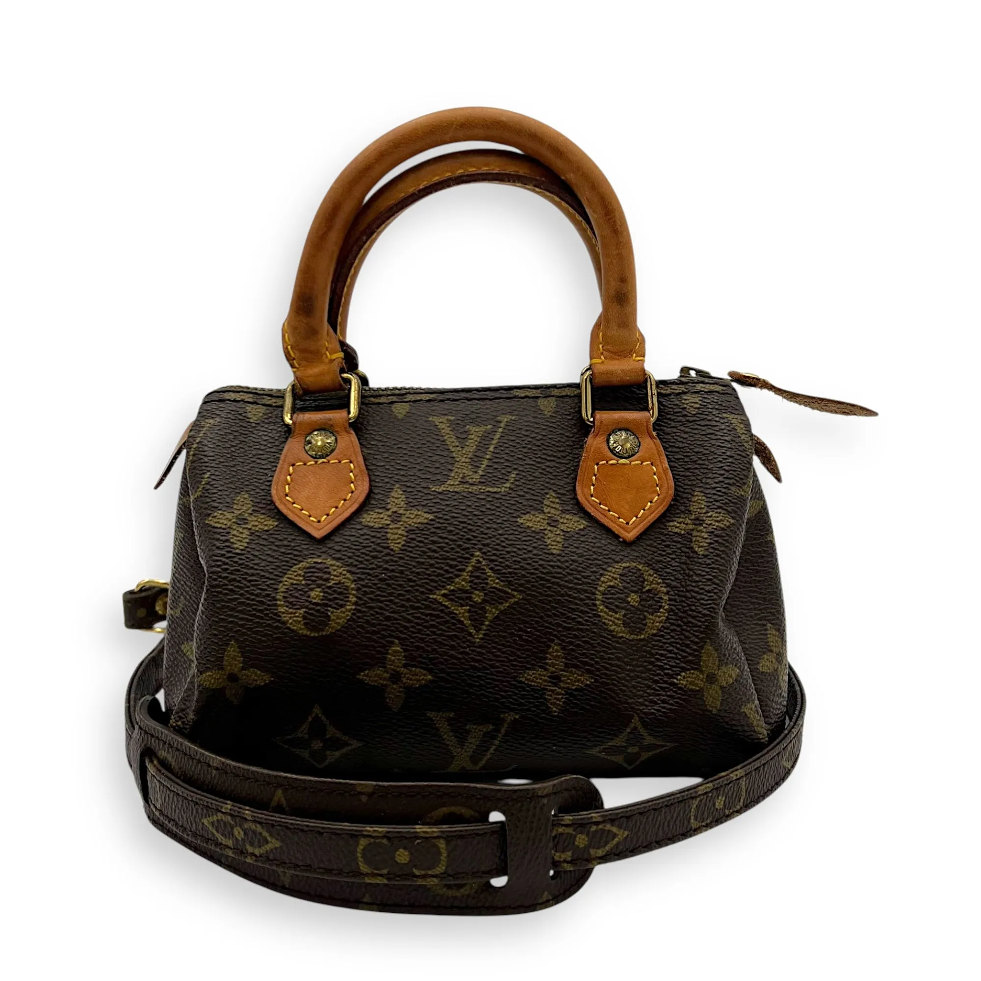 Speedy Crossbody Bag Brown in Monogram Coated Canvas, Gold hardware