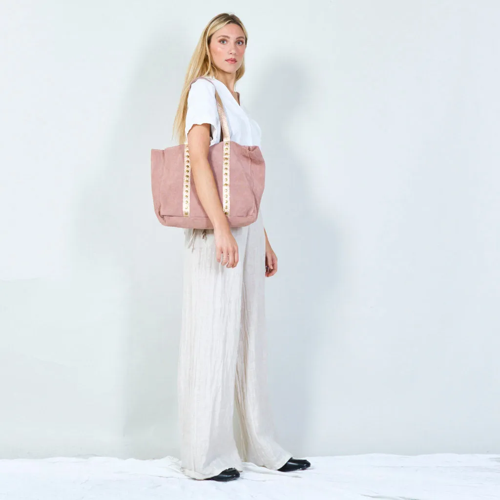 Stylish suede tote bag with metallic accents wholesale