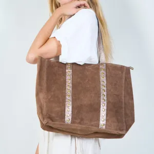 Stylish suede tote bag with metallic accents wholesale