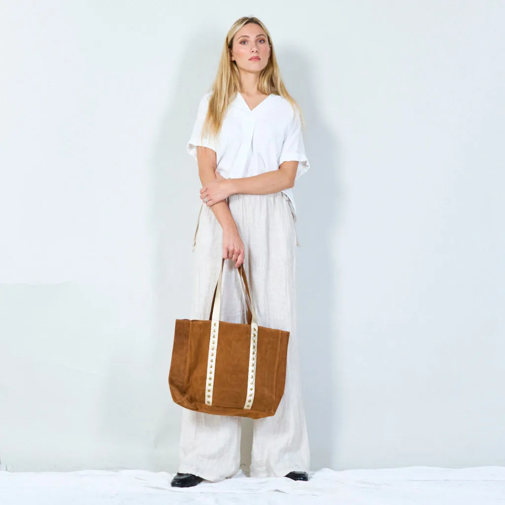 Stylish suede tote bag with metallic accents wholesale