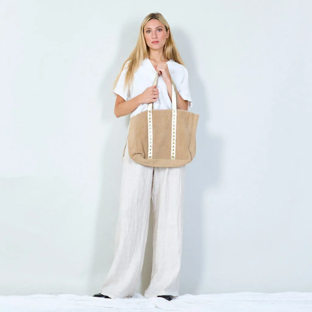 Stylish suede tote bag with metallic accents wholesale
