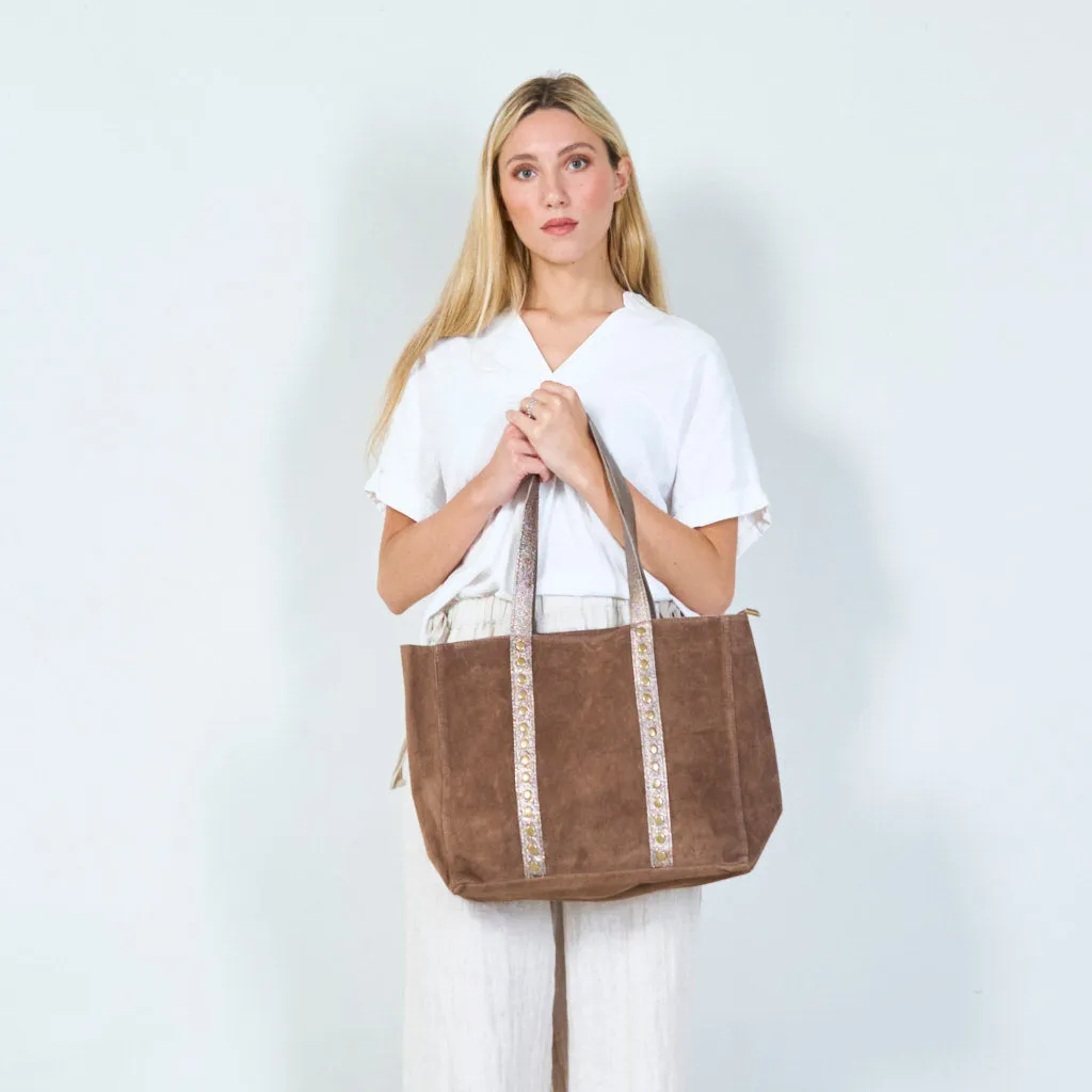 Stylish suede tote bag with metallic accents wholesale