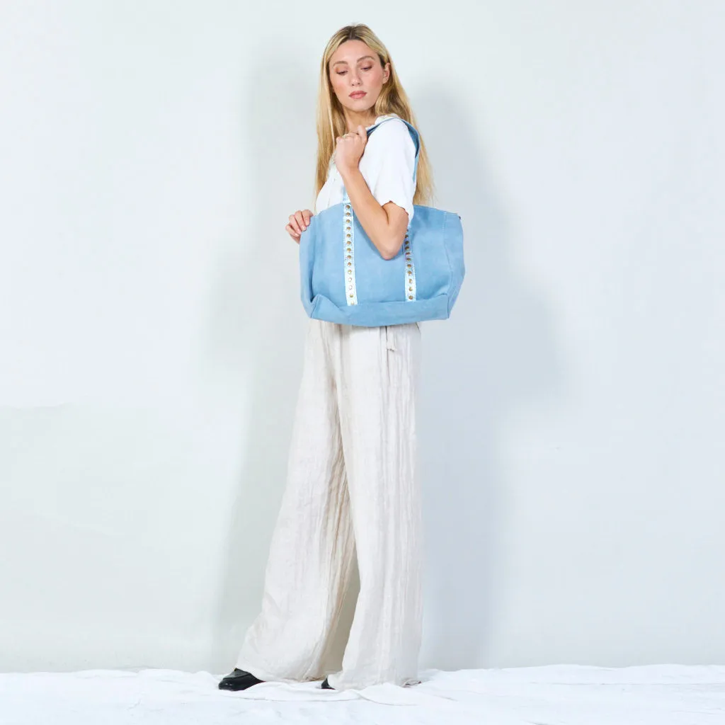 Stylish suede tote bag with metallic accents wholesale