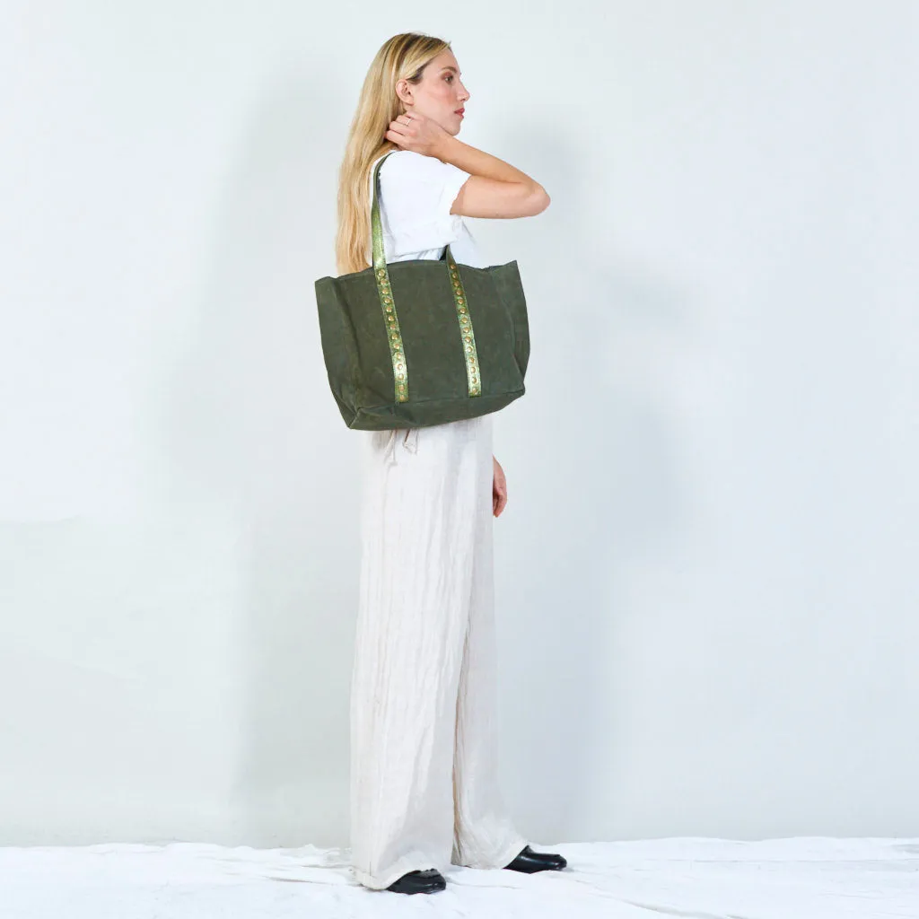 Stylish suede tote bag with metallic accents wholesale