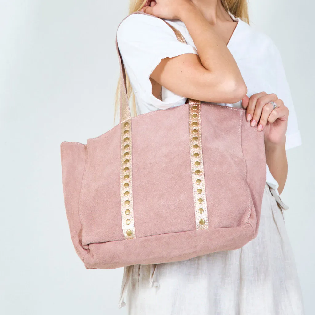 Stylish suede tote bag with metallic accents wholesale