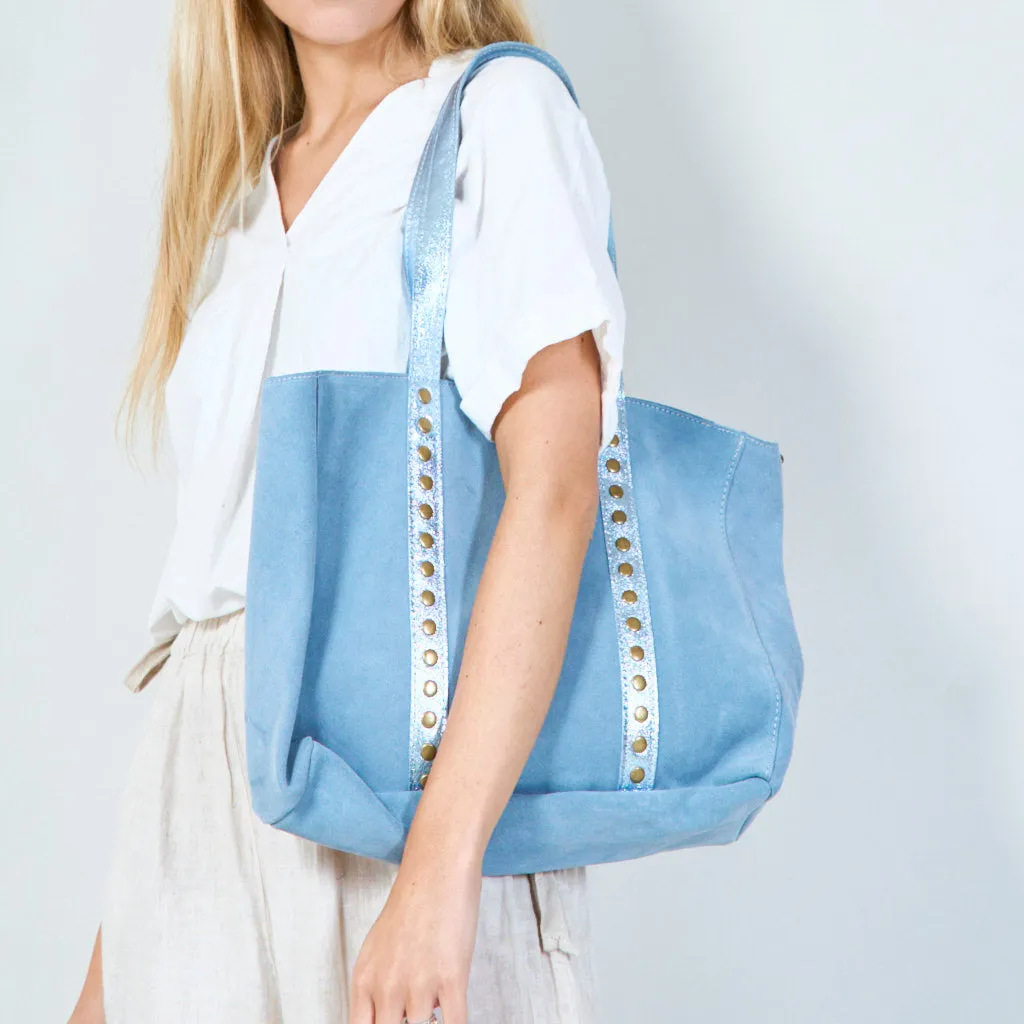 Stylish suede tote bag with metallic accents wholesale