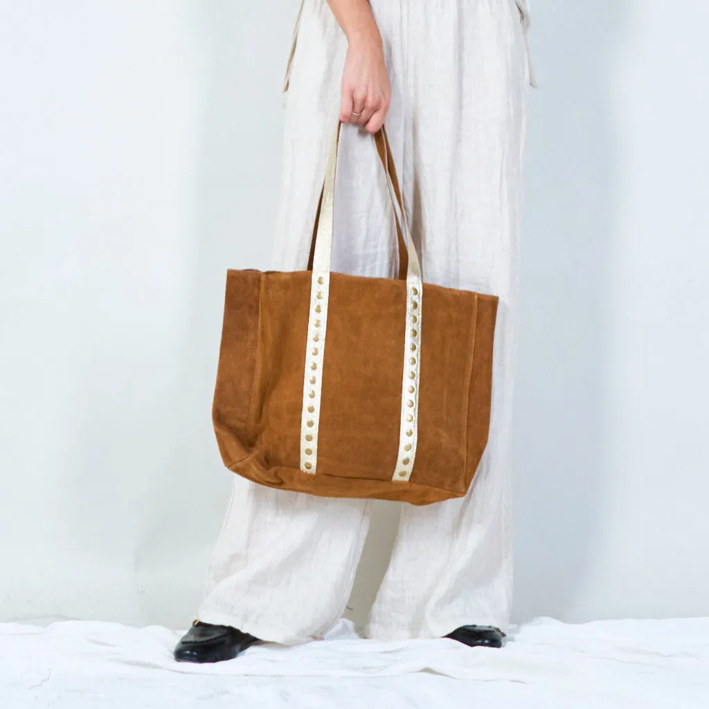 Stylish suede tote bag with metallic accents wholesale