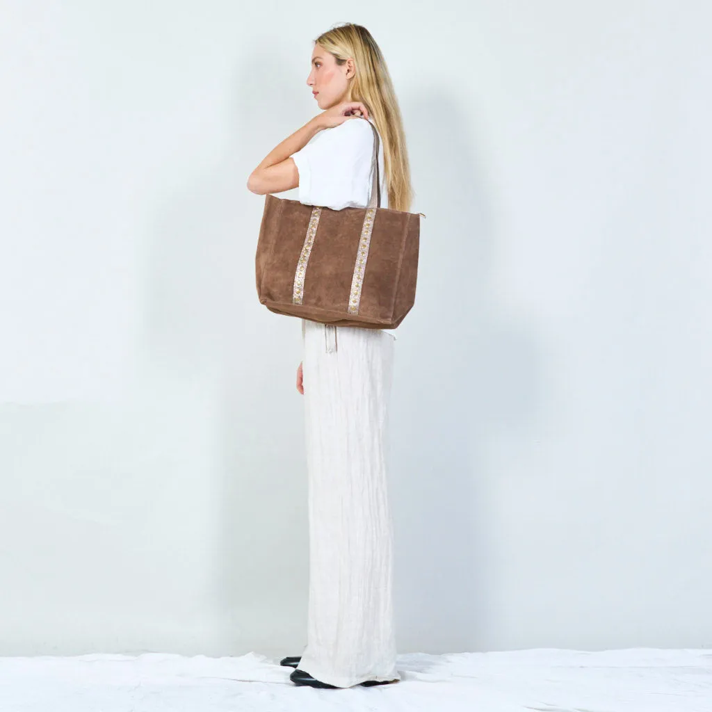 Stylish suede tote bag with metallic accents wholesale