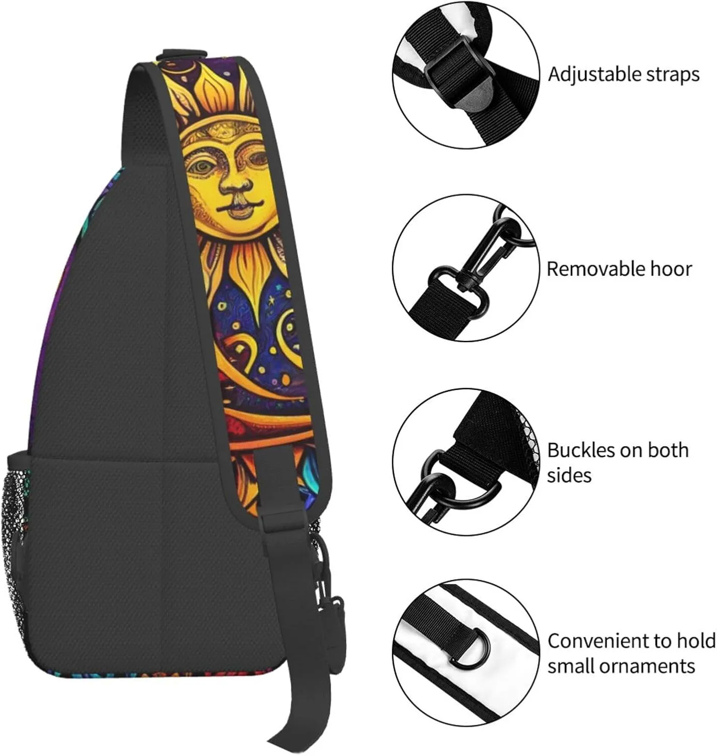 Sun With Moon Crossbody Chest Bags for Women, Small Crossbody Shoulder Bag Sling Bag Travel Hiking Daypack