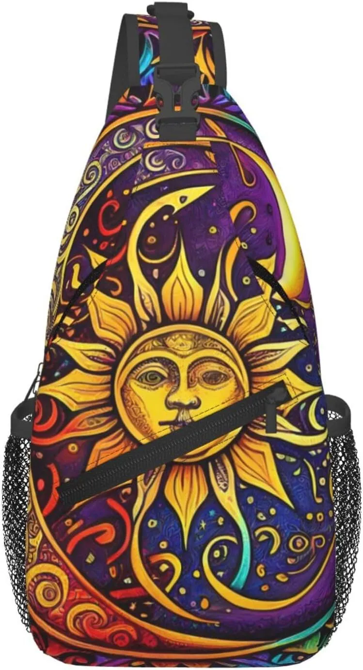 Sun With Moon Crossbody Chest Bags for Women, Small Crossbody Shoulder Bag Sling Bag Travel Hiking Daypack