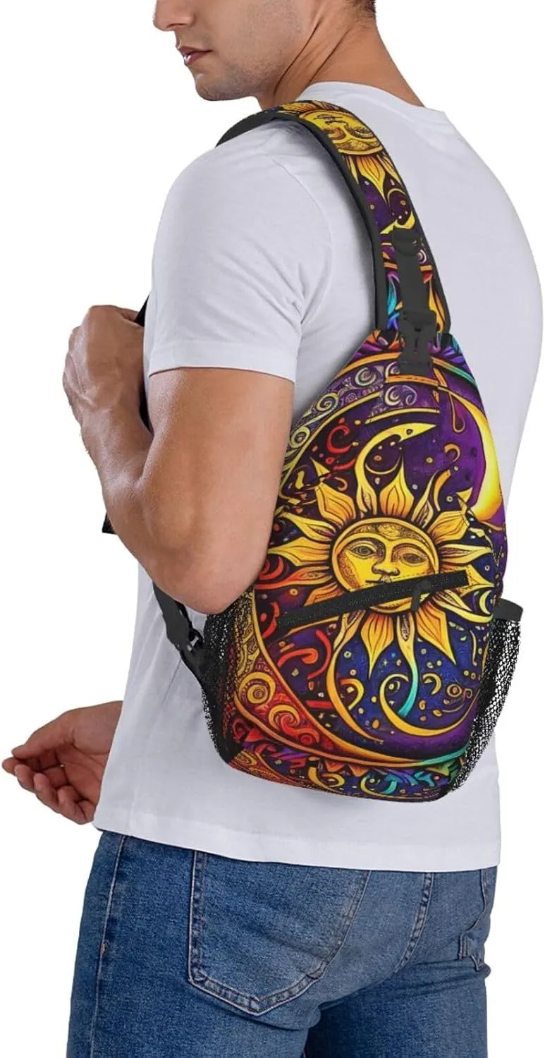 Sun With Moon Crossbody Chest Bags for Women, Small Crossbody Shoulder Bag Sling Bag Travel Hiking Daypack