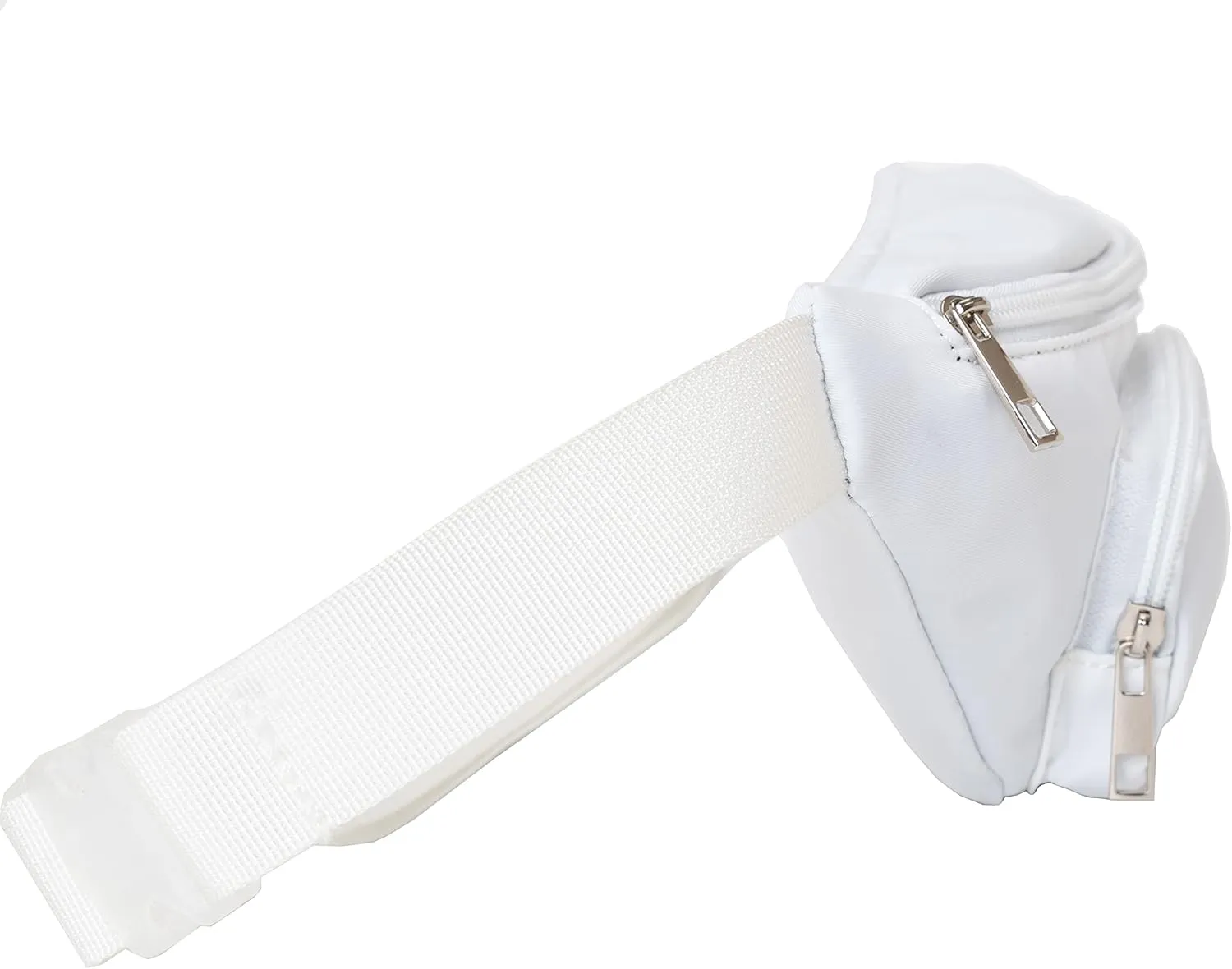 Three Pockets White Fanny Pack Nylon Lightweight Handsfree Hiking Running Travel Plus Size Belt Bag Waist Packs