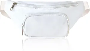 Three Pockets White Fanny Pack Nylon Lightweight Handsfree Hiking Running Travel Plus Size Belt Bag Waist Packs