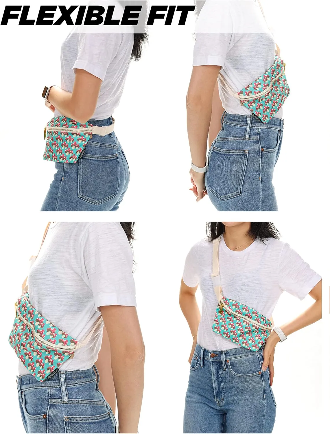 Ultra Slim Fanny Packs for Women  80s/90s Recycled RPET Bum Bag  Unisex Crossbody Waist Belt Bag for Travel, Festivals, Sports & Daily Use  Waist Belt Bag for Women | Mushroom Twins
