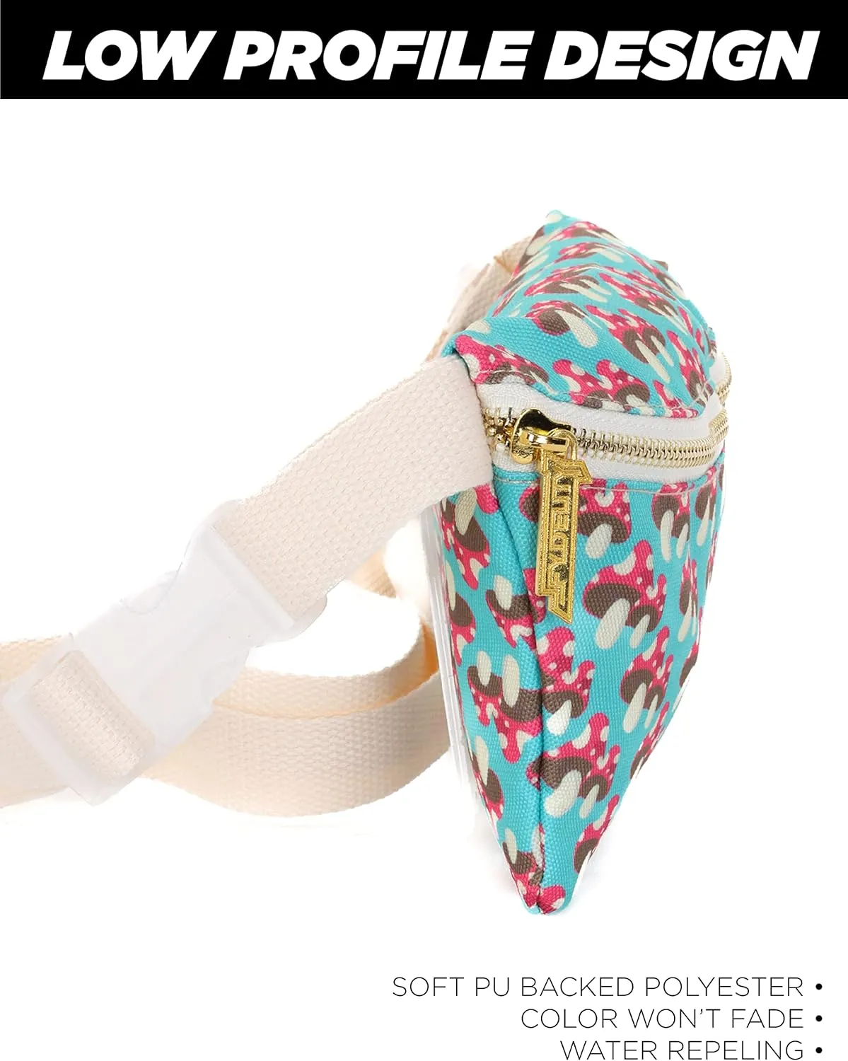 Ultra Slim Fanny Packs for Women  80s/90s Recycled RPET Bum Bag  Unisex Crossbody Waist Belt Bag for Travel, Festivals, Sports & Daily Use  Waist Belt Bag for Women | Mushroom Twins