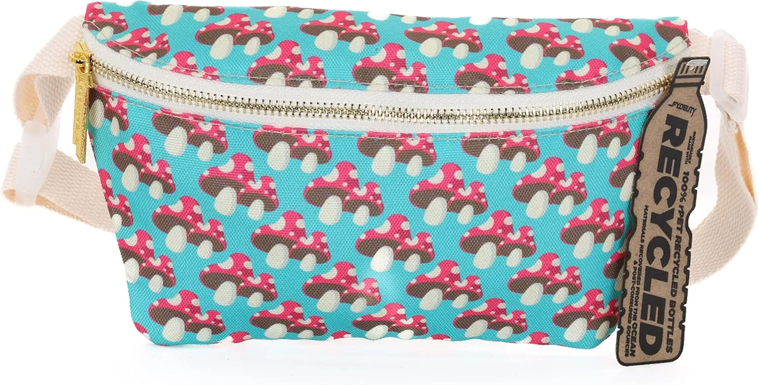 Ultra Slim Fanny Packs for Women  80s/90s Recycled RPET Bum Bag  Unisex Crossbody Waist Belt Bag for Travel, Festivals, Sports & Daily Use  Waist Belt Bag for Women | Mushroom Twins