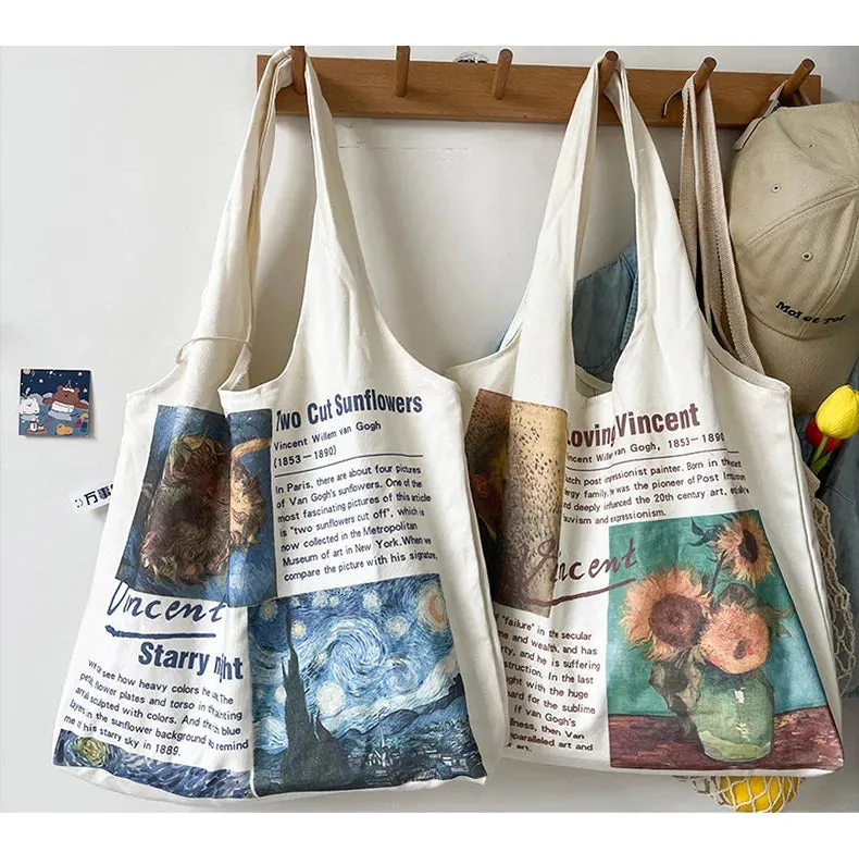 Van Gogh Painting and Memo Canvas Totes