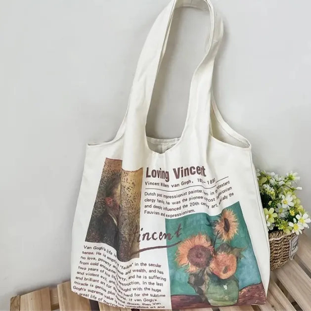 Van Gogh Painting and Memo Canvas Totes