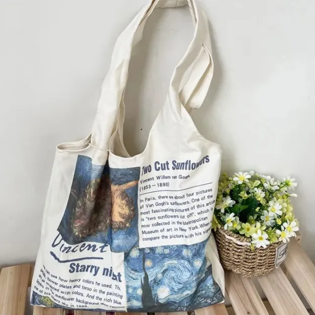 Van Gogh Painting and Memo Canvas Totes