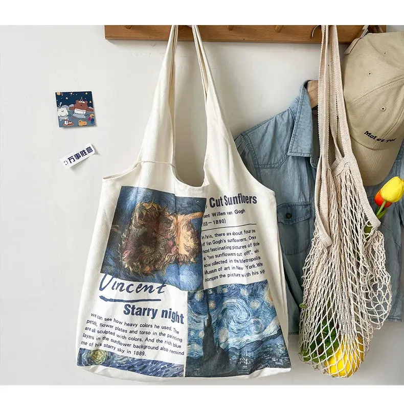 Van Gogh Painting and Memo Canvas Totes