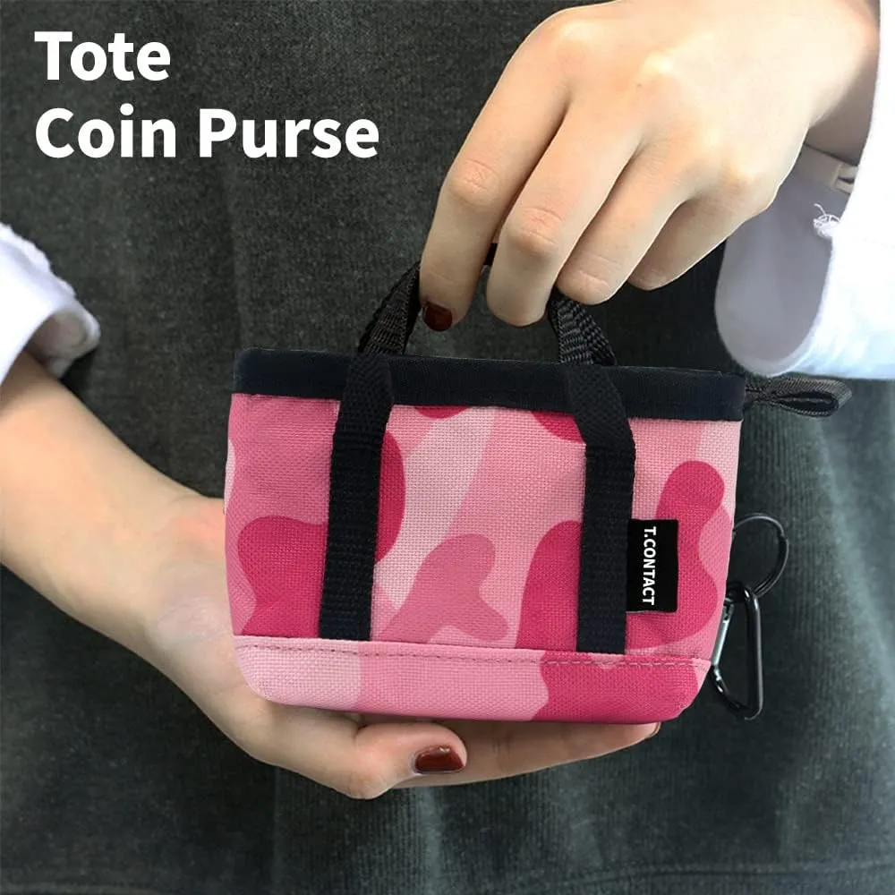 Waterproof Mini Tote Bag Organizer - Multi-Purpose Zippered Pouch for AirPods, Coins, Keys, Cosmetics | Portable Travel & Daily Use Accessory for Women/Men (5.1x3.9in with Lanyard(Pink)