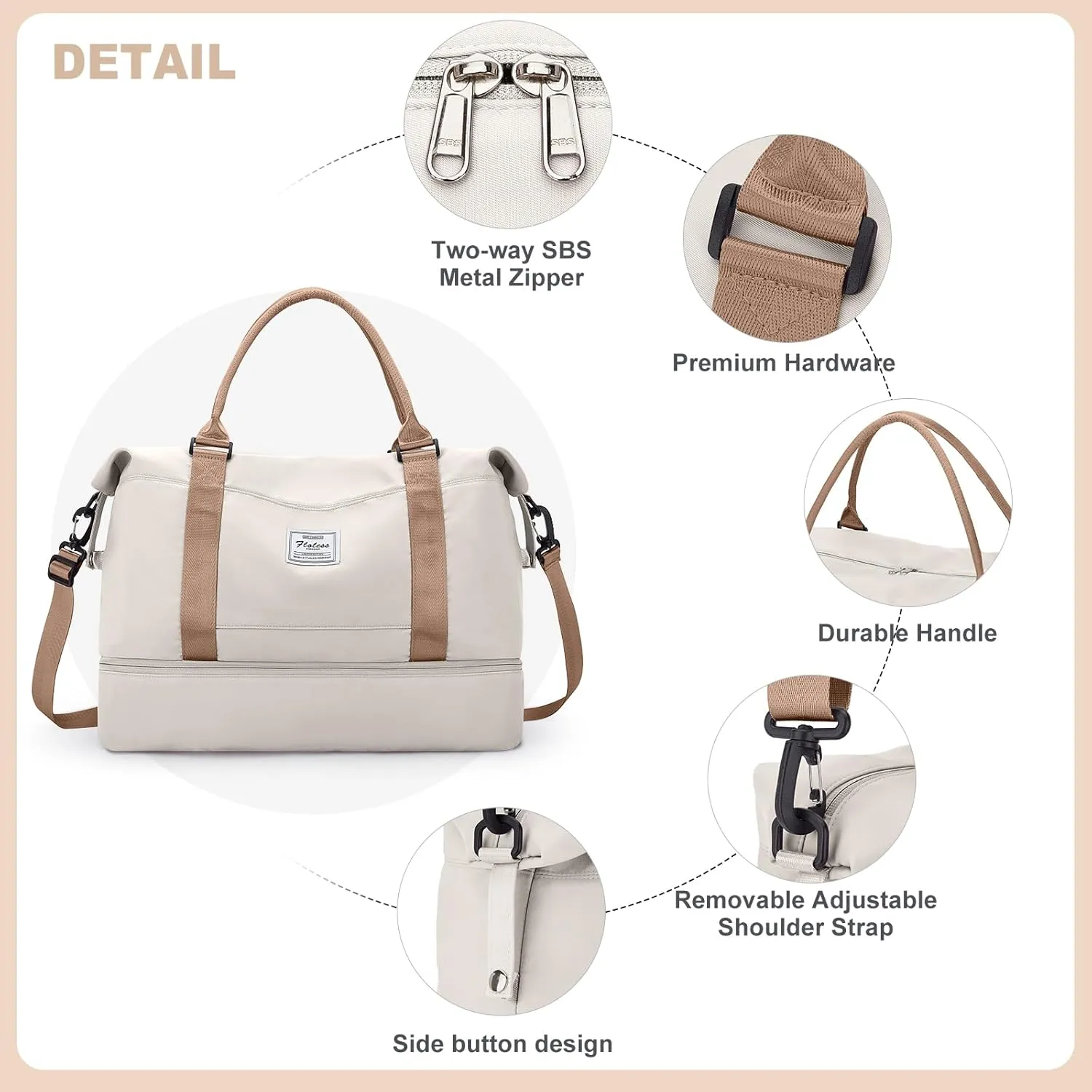 Weekender Bags for Women, Travel Duffel Bags with Shoe Compartment,Personal Item Travel Bag for Airlines, Carry on Overnight Tote Bag for women with Toiletry BagBeige&Brown