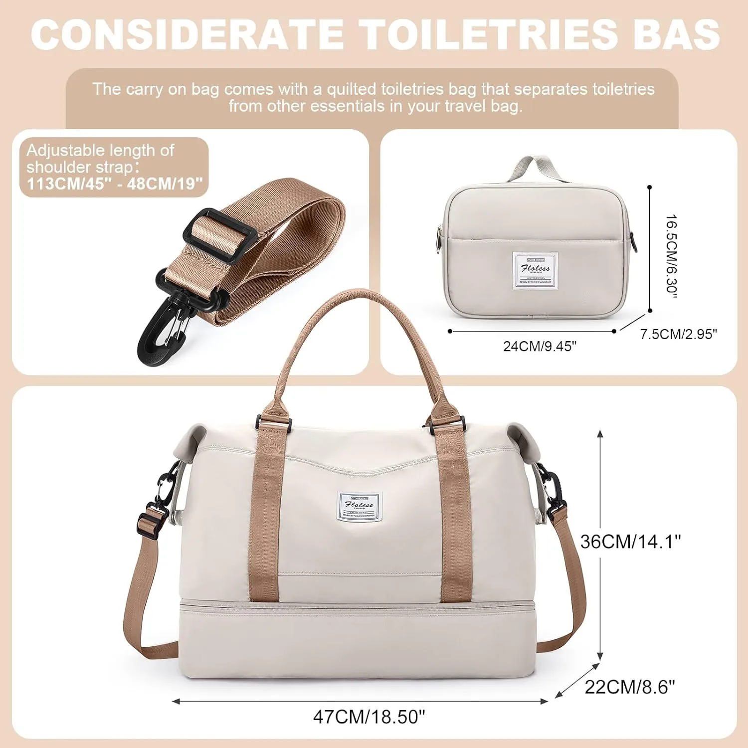 Weekender Bags for Women, Travel Duffel Bags with Shoe Compartment,Personal Item Travel Bag for Airlines, Carry on Overnight Tote Bag for women with Toiletry BagBeige&Brown