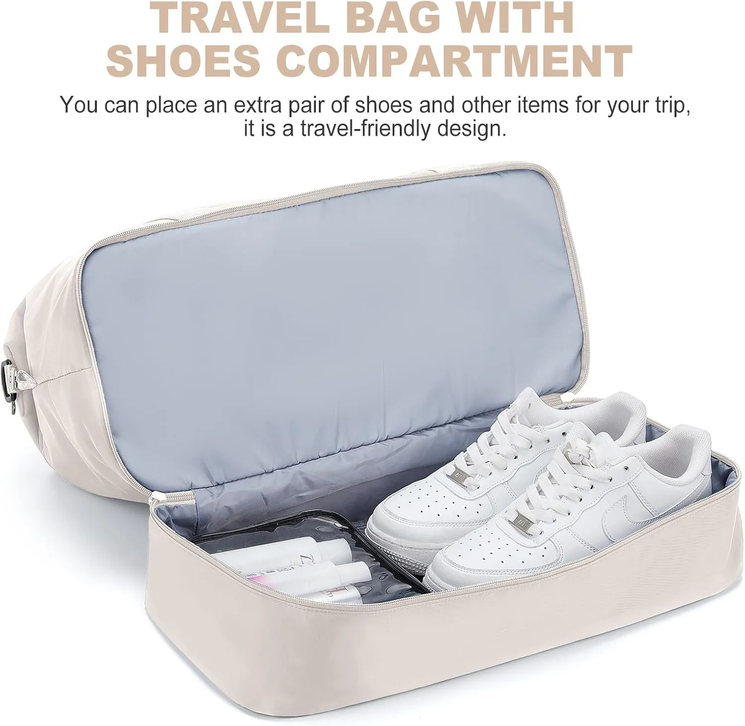 Weekender Bags for Women, Travel Duffel Bags with Shoe Compartment,Personal Item Travel Bag for Airlines, Carry on Overnight Tote Bag for women with Toiletry BagBeige&Brown